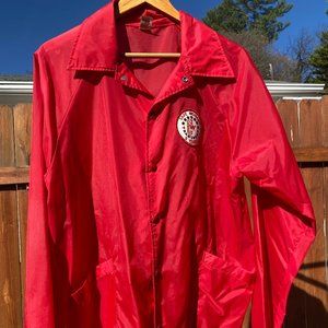 Vintage red lightweight nylon company recognition jacket